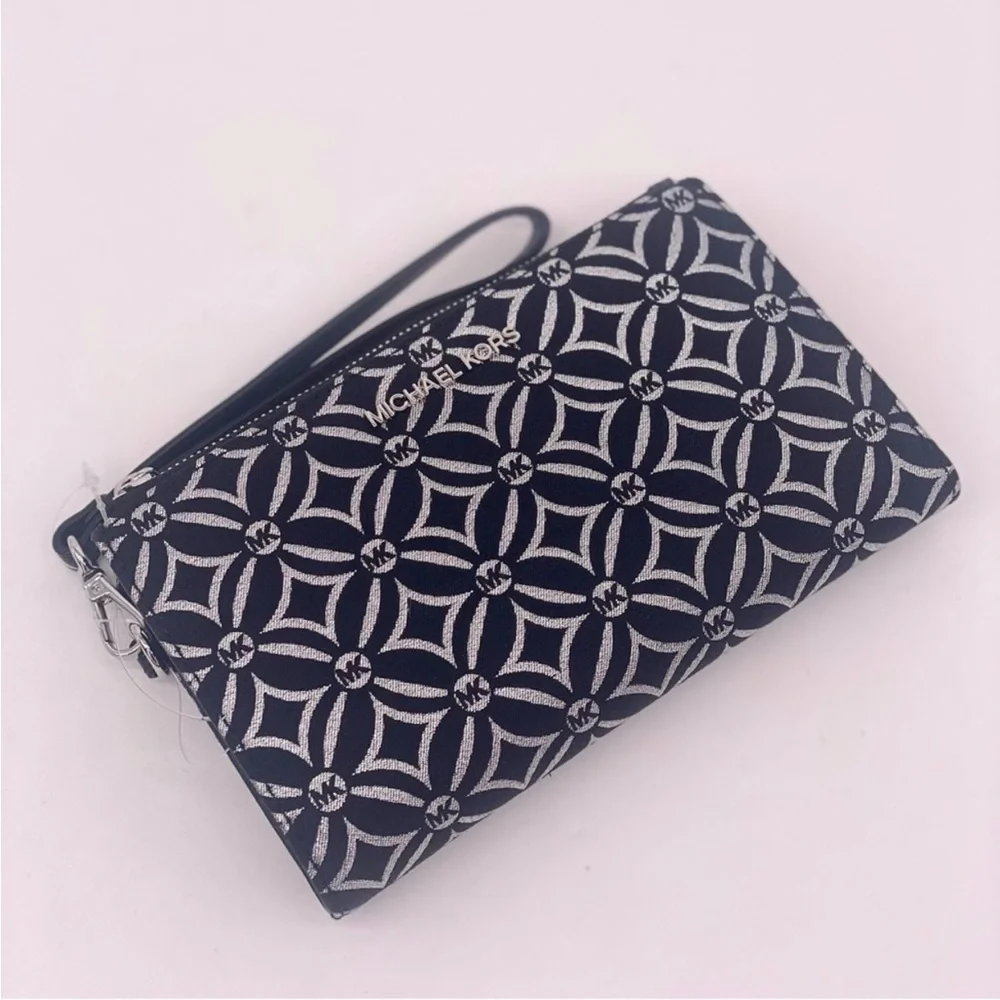 Michael Kors Black and Silver Patterned Wristlet Wallet Phone Case